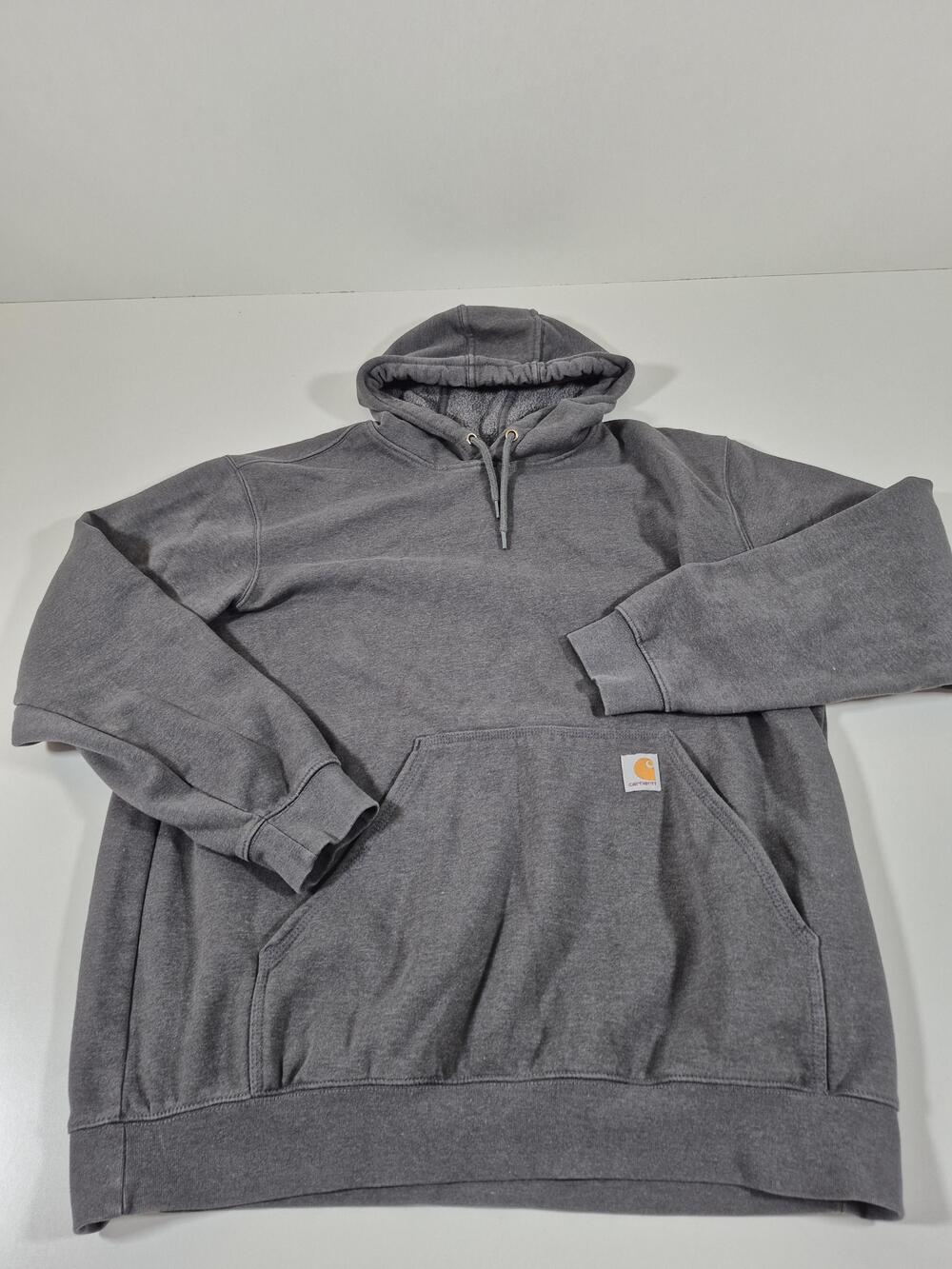 Carhartt Hoodie Mens XL Gray Loose Fit Fleece Pullover Kangaroo Pocket Logo K121
